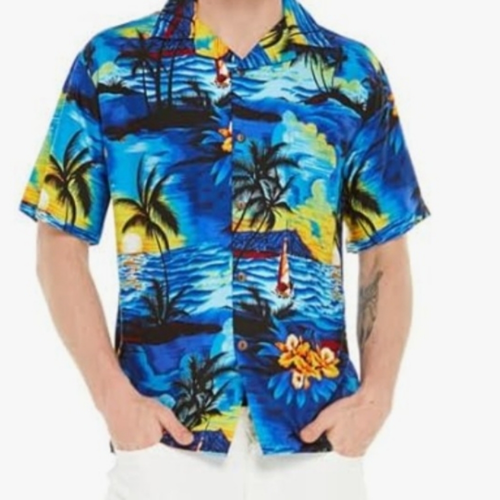 3X Men's Hawaiian Tropical Luau Aloha Beach Party Button Up Casual Dress Shirt